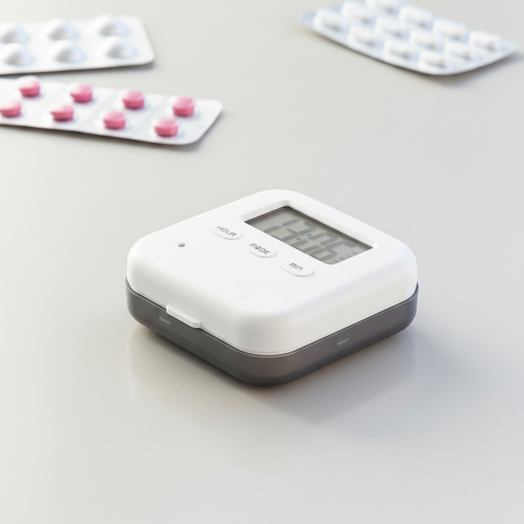 Pilly doseringsask stängd med digital LCD-display